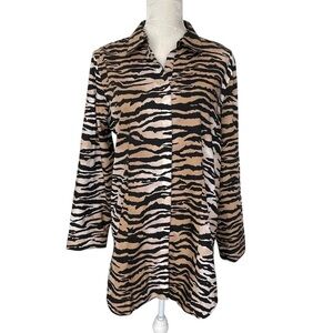 Chico’s Non-iron Zebra Print Animal Print Tunic Shirt Size 2 (L-12) Classic